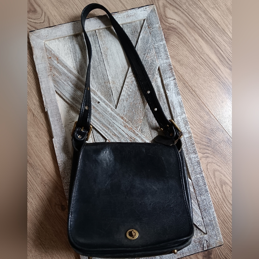 Coach Stewardess Black Leather Shoulder Bag